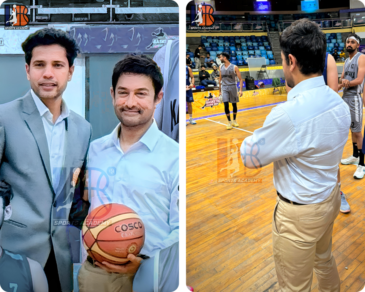 Aamir Khan with IB Sports Academy Head Coach Ishwar Bhati on basketball set of Sitaare Zameen Par