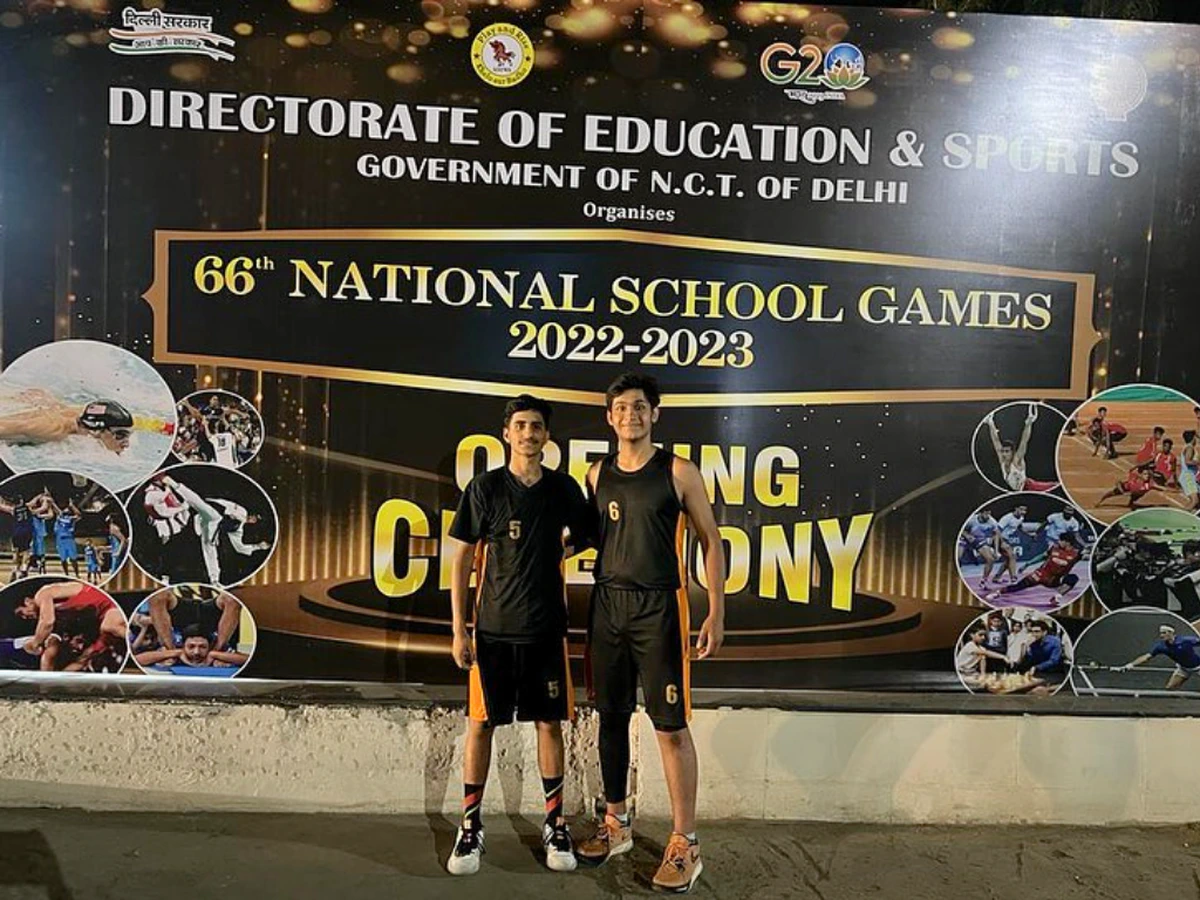 Aksh Solanki and Keshav Geer with their medals at the 66th National School Games