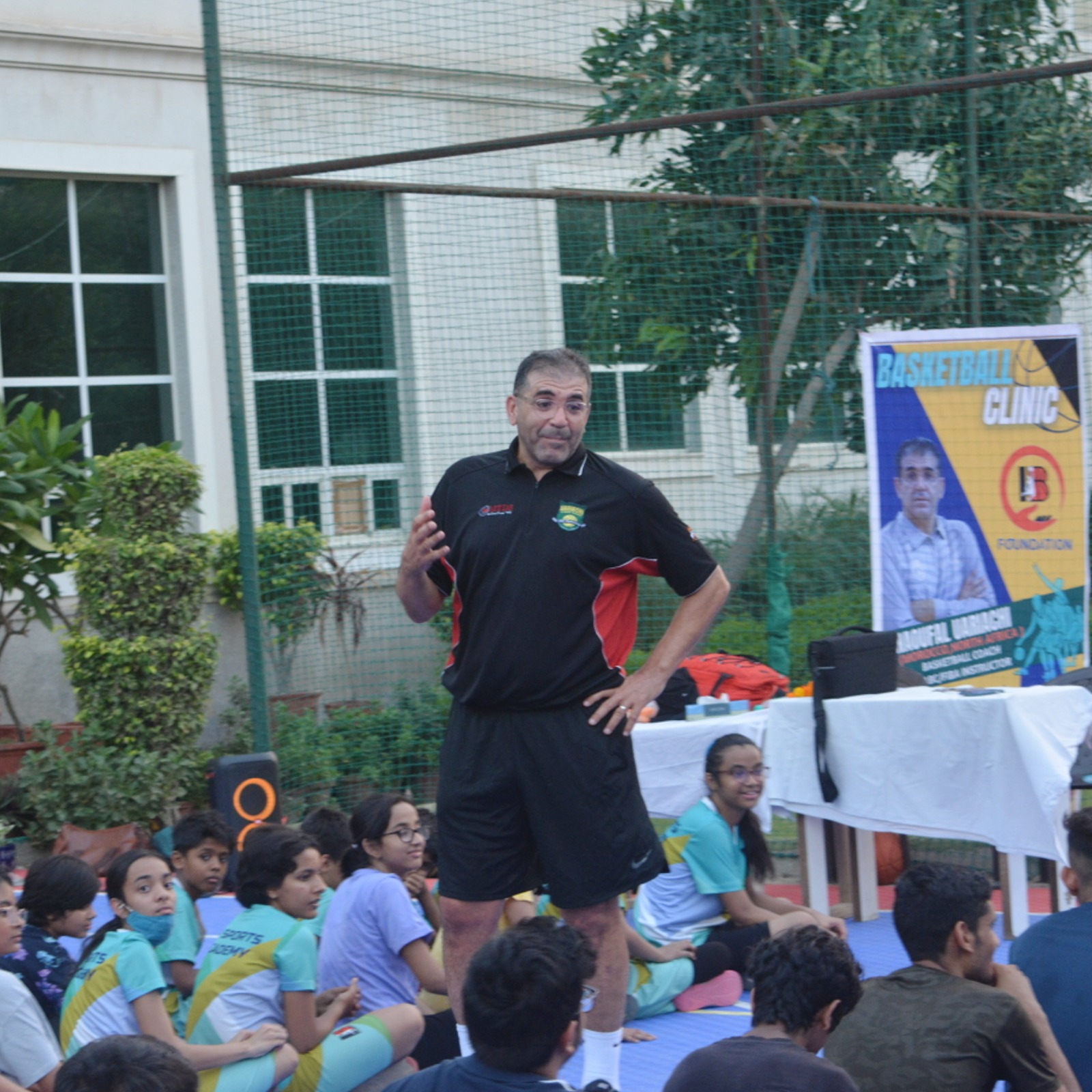 FIBA Instructor Naoufal Uariachi Demonstrating Ball Handling Techniques During the New Delhi Clinic
