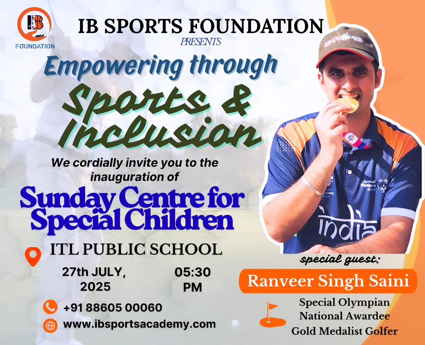 Event Flyer Featuring Ranveer Singh Saini for the Sunday Centre for Special Children